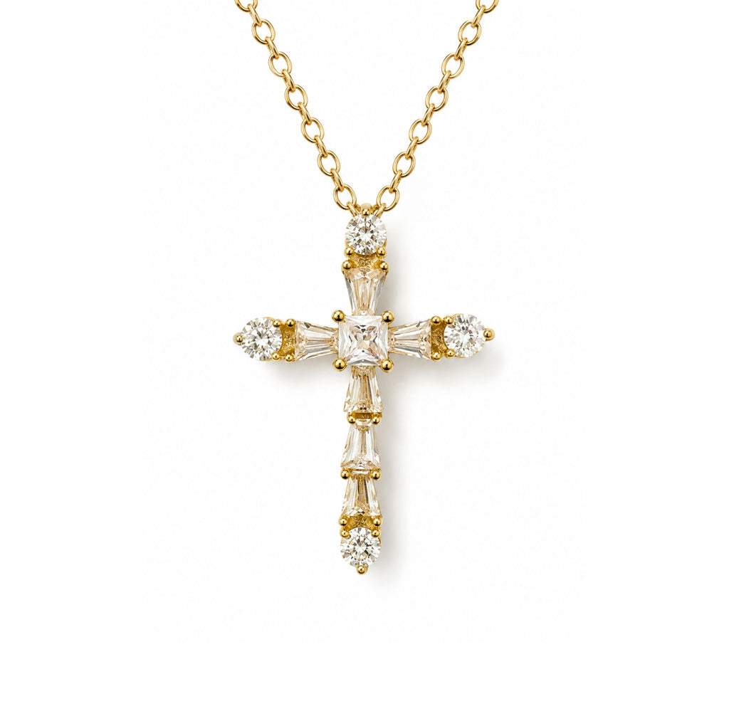 Collar con cruz de Moriah - Acero inoxidable chapado en oro de 14 quilates