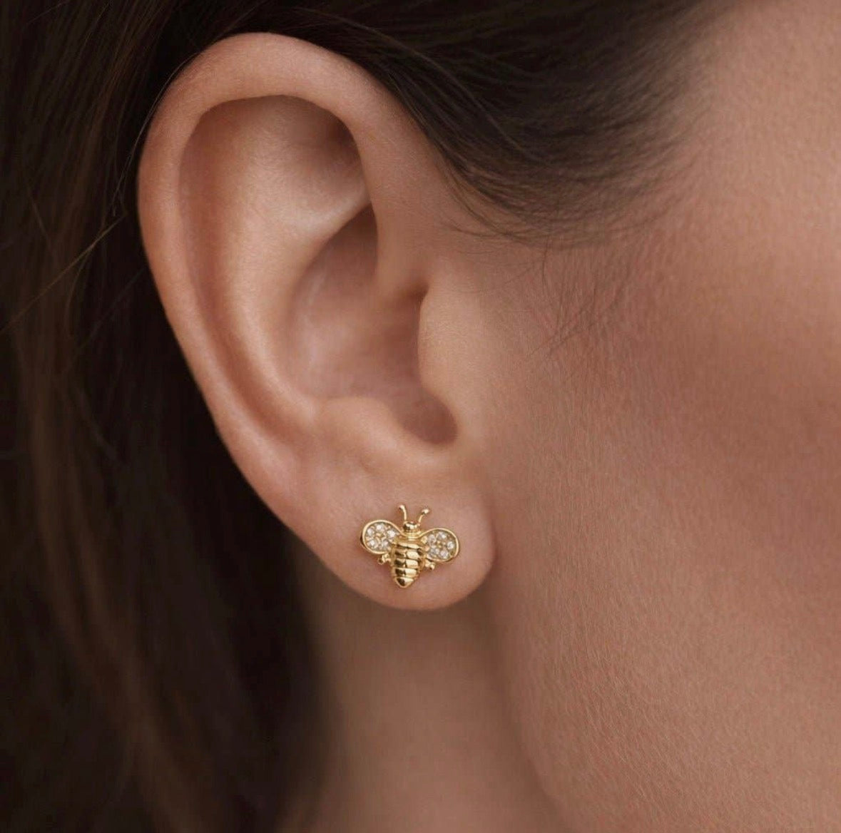 Boucles d’oreilles Abeille – Plaqué Or 18K & Zircons