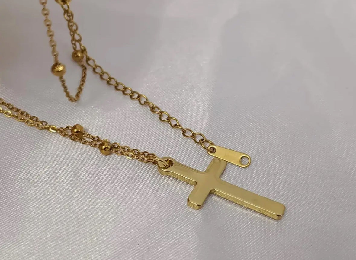 Collier Croix et Initiale incrustée - Acier inoxydable