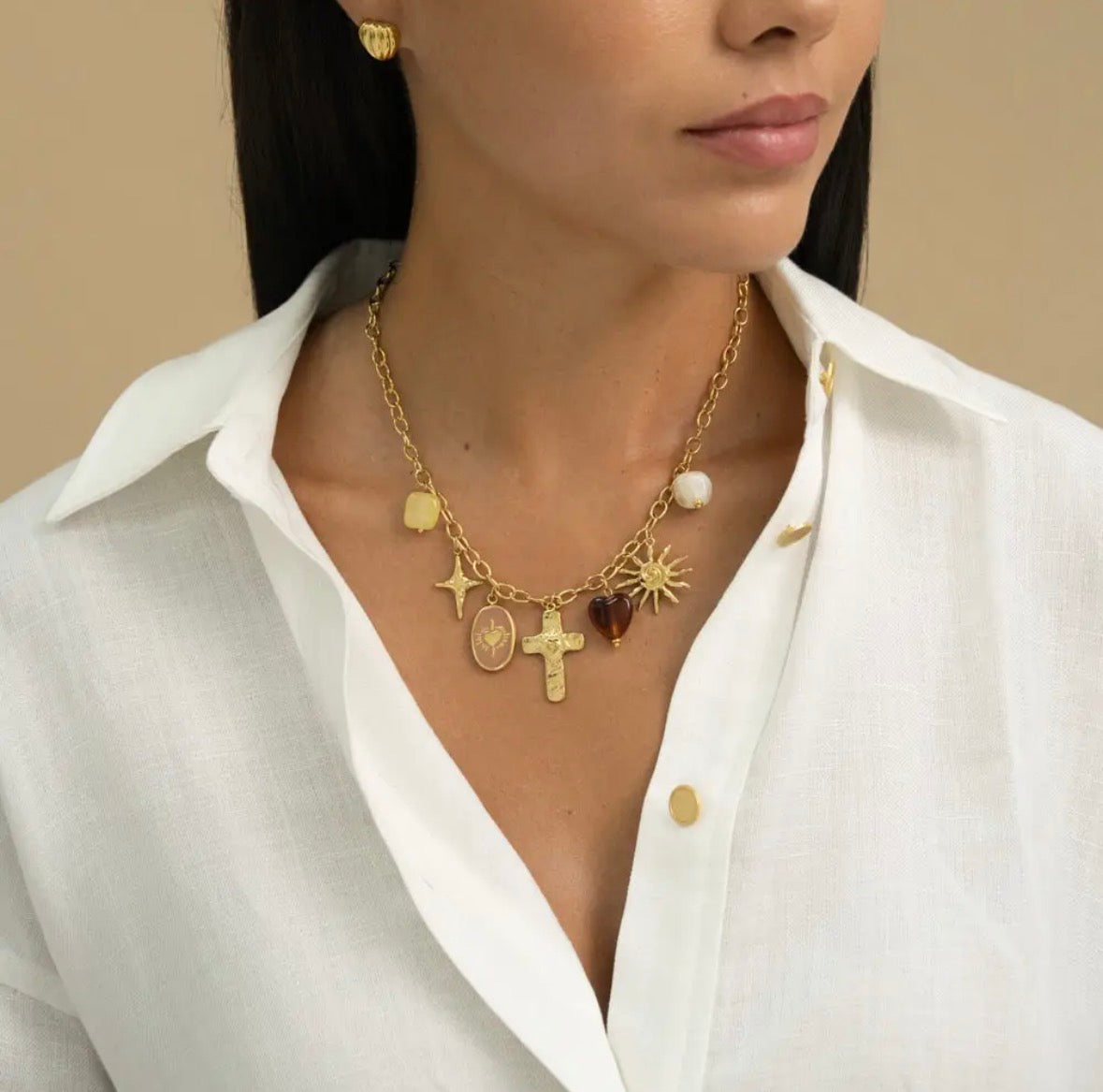 Collier Croix Breloques - Acier