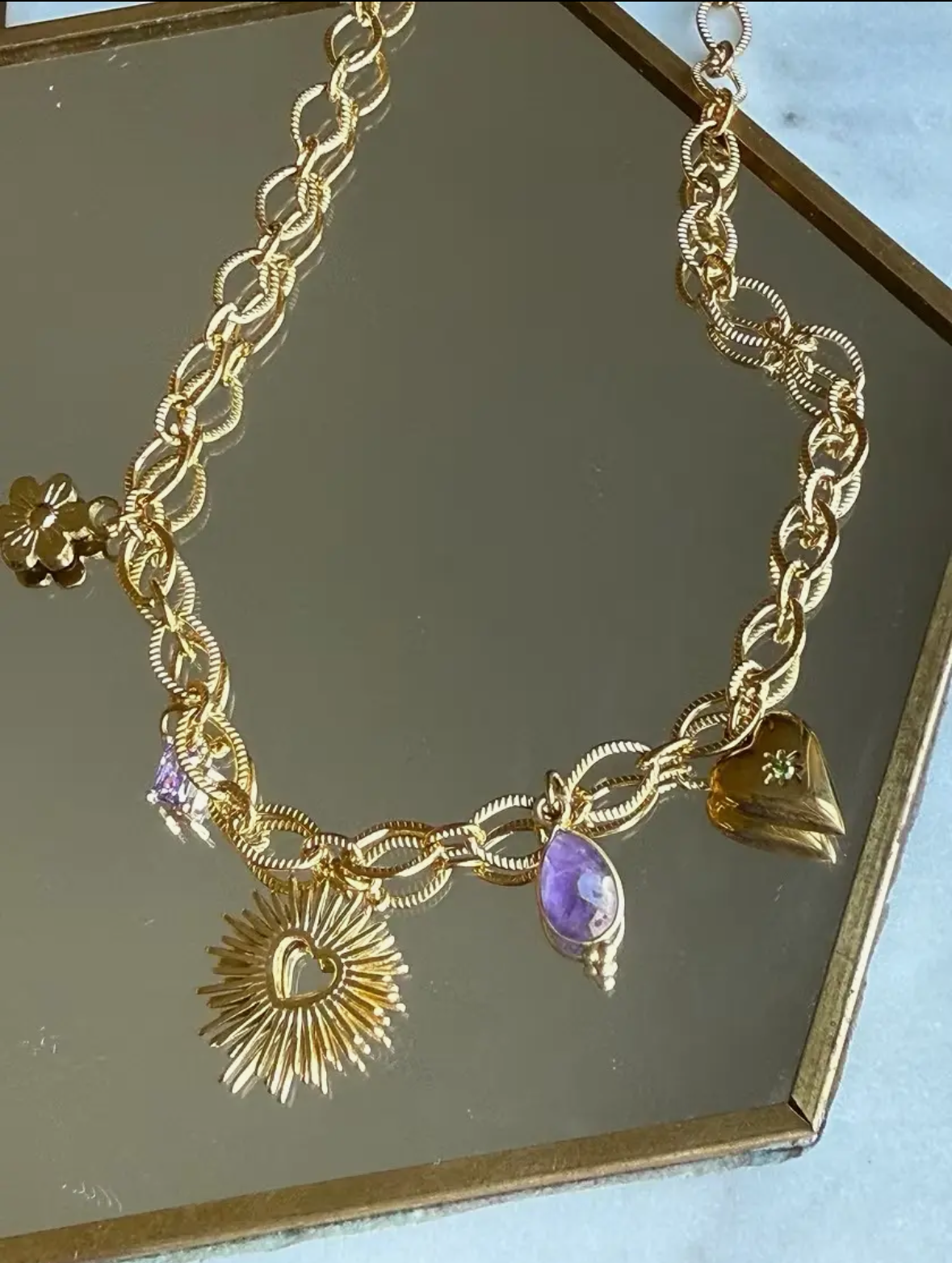 Collier breloques Esmée – Sacré Cœur & Améthyste - Bijoux Croix 