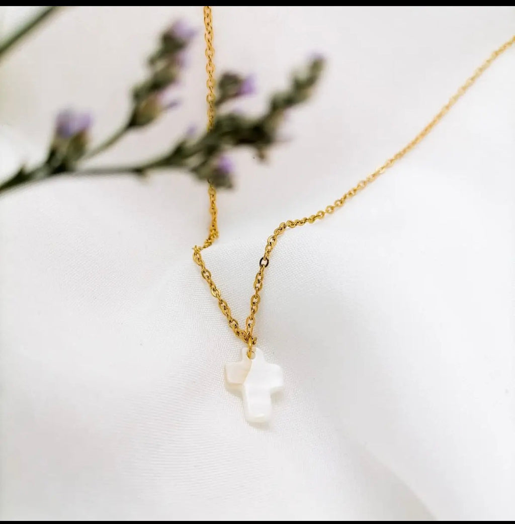 Collier Croix Nacré