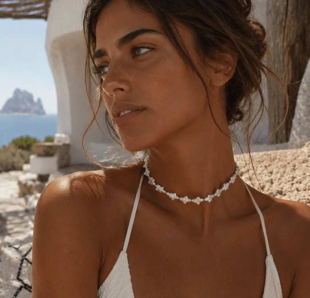 Collier Ras-de-Cou Perles Croix