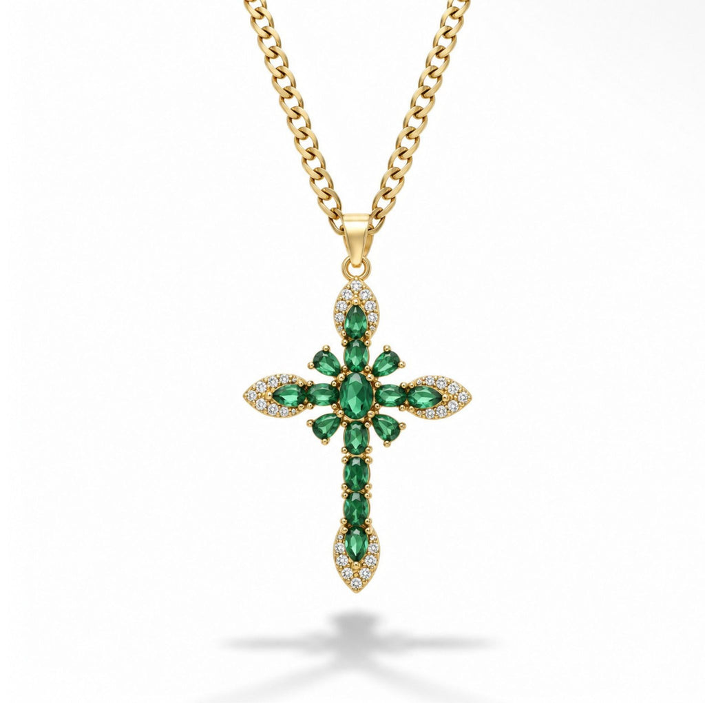 Collier croix vert émeraude