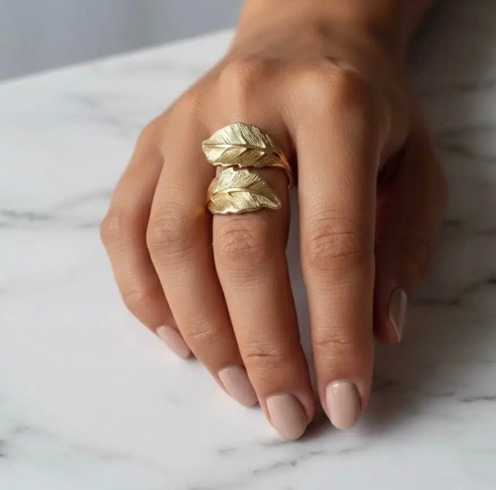 Bague Feuilles Dorée en acier inoxydable et plaqué or - Vue principale