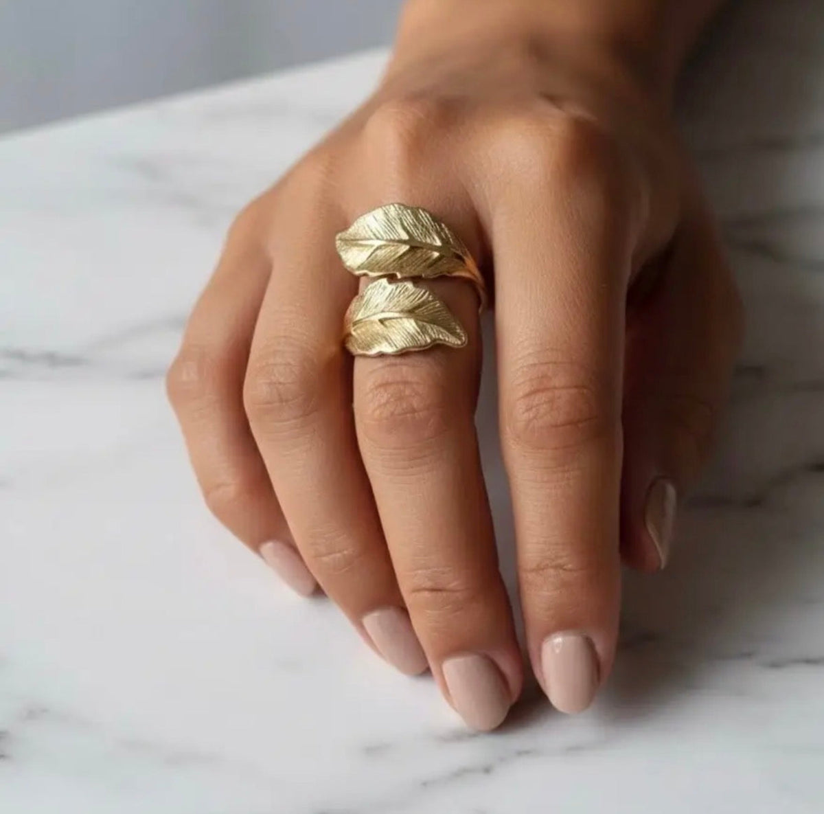 Bague Feuilles Dorée en acier inoxydable et plaqué or - Vue principale