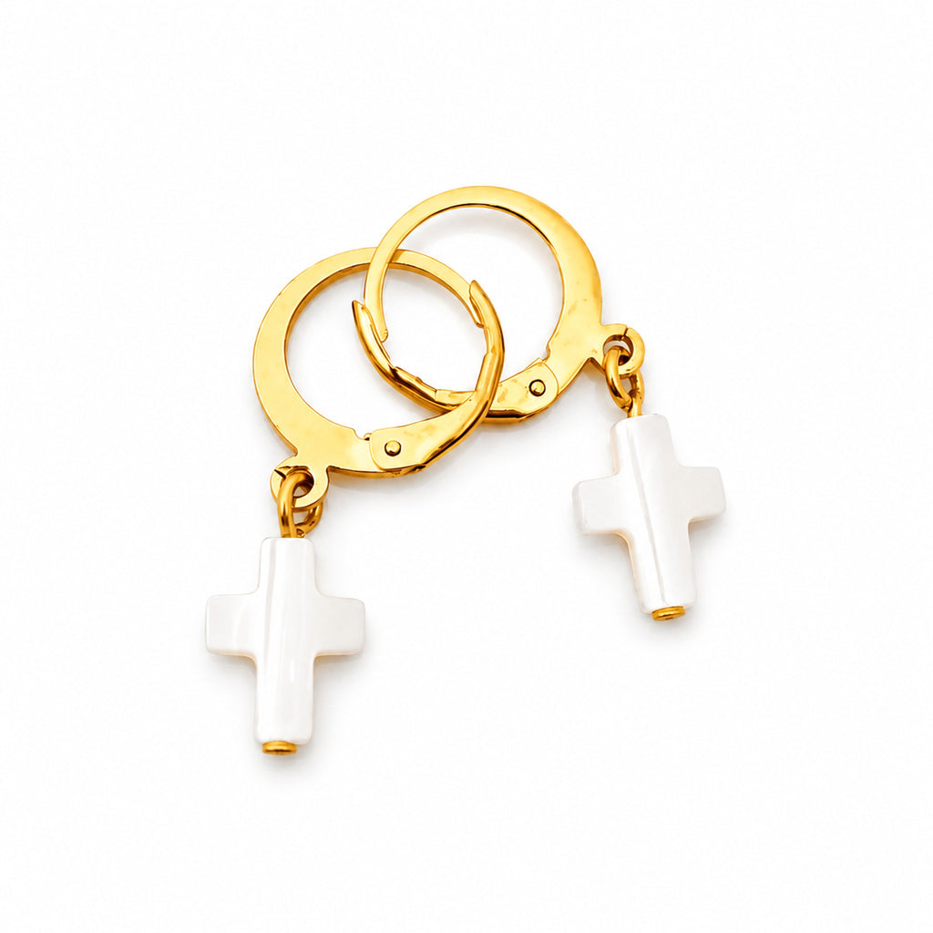 Boucles d'oreilles Croix Nacre - Bijoux Croix 