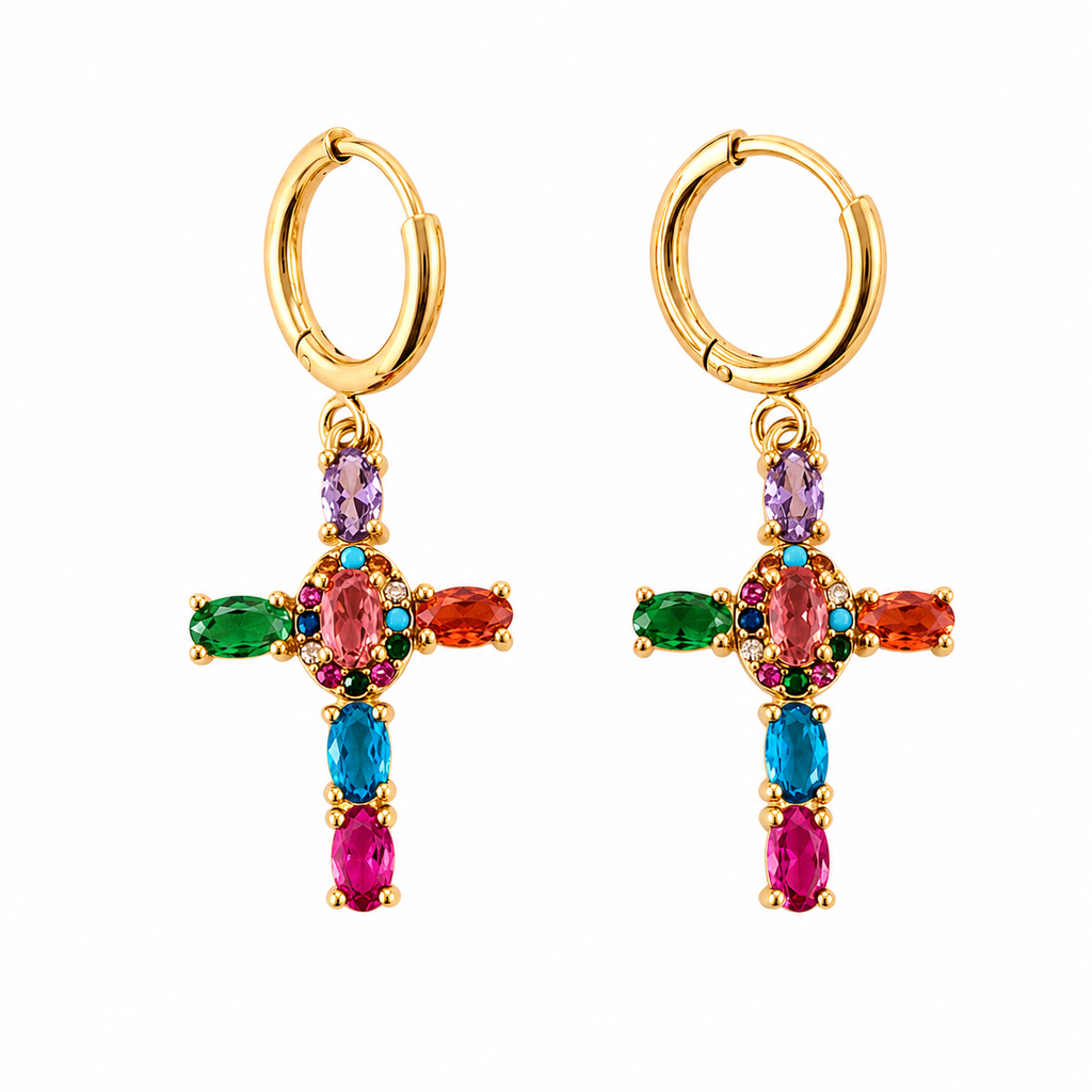 Boucles d’oreilles Croix Arc-en-Ciel - Bijoux Croix 