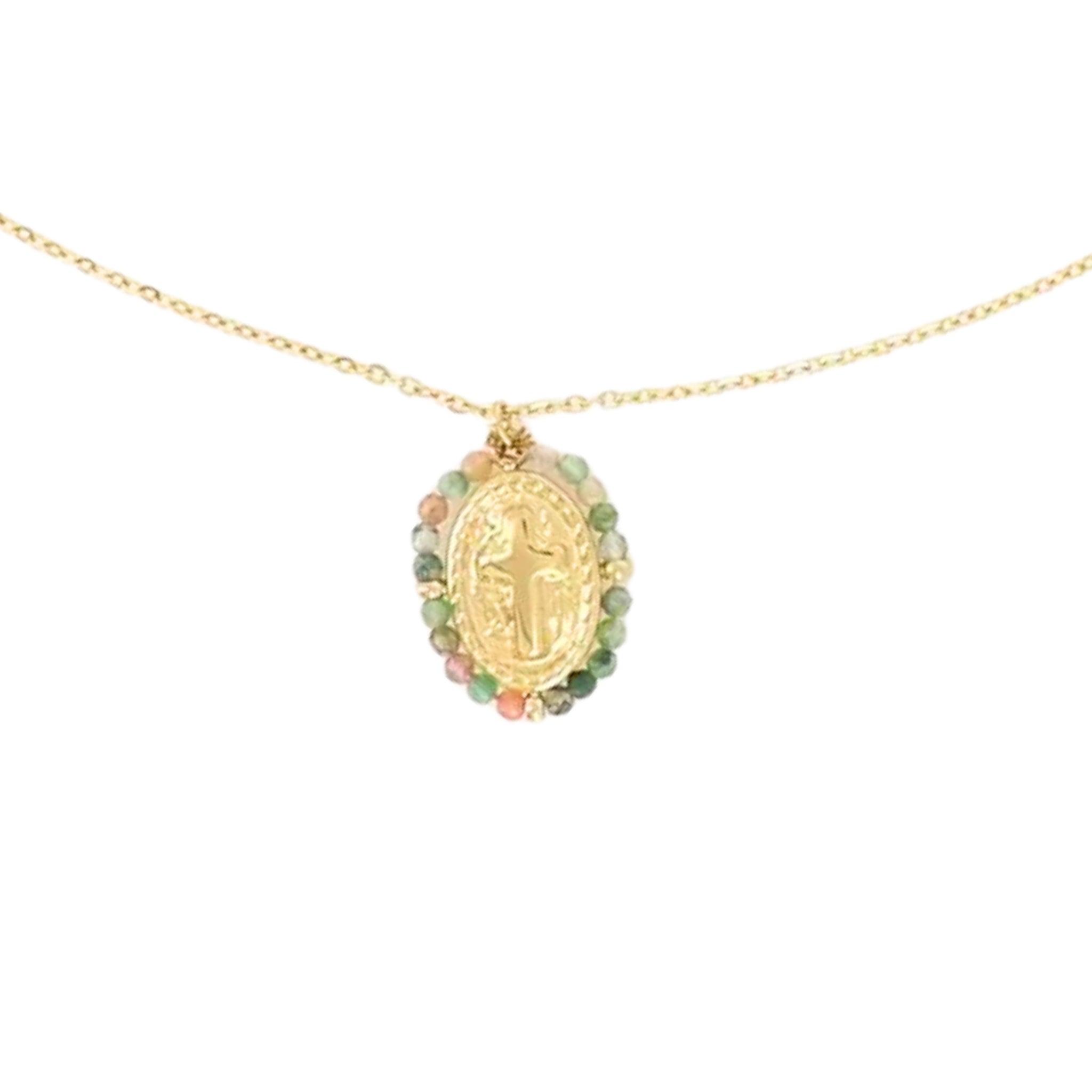 Collier médaille religieuse avec Agates naturelles