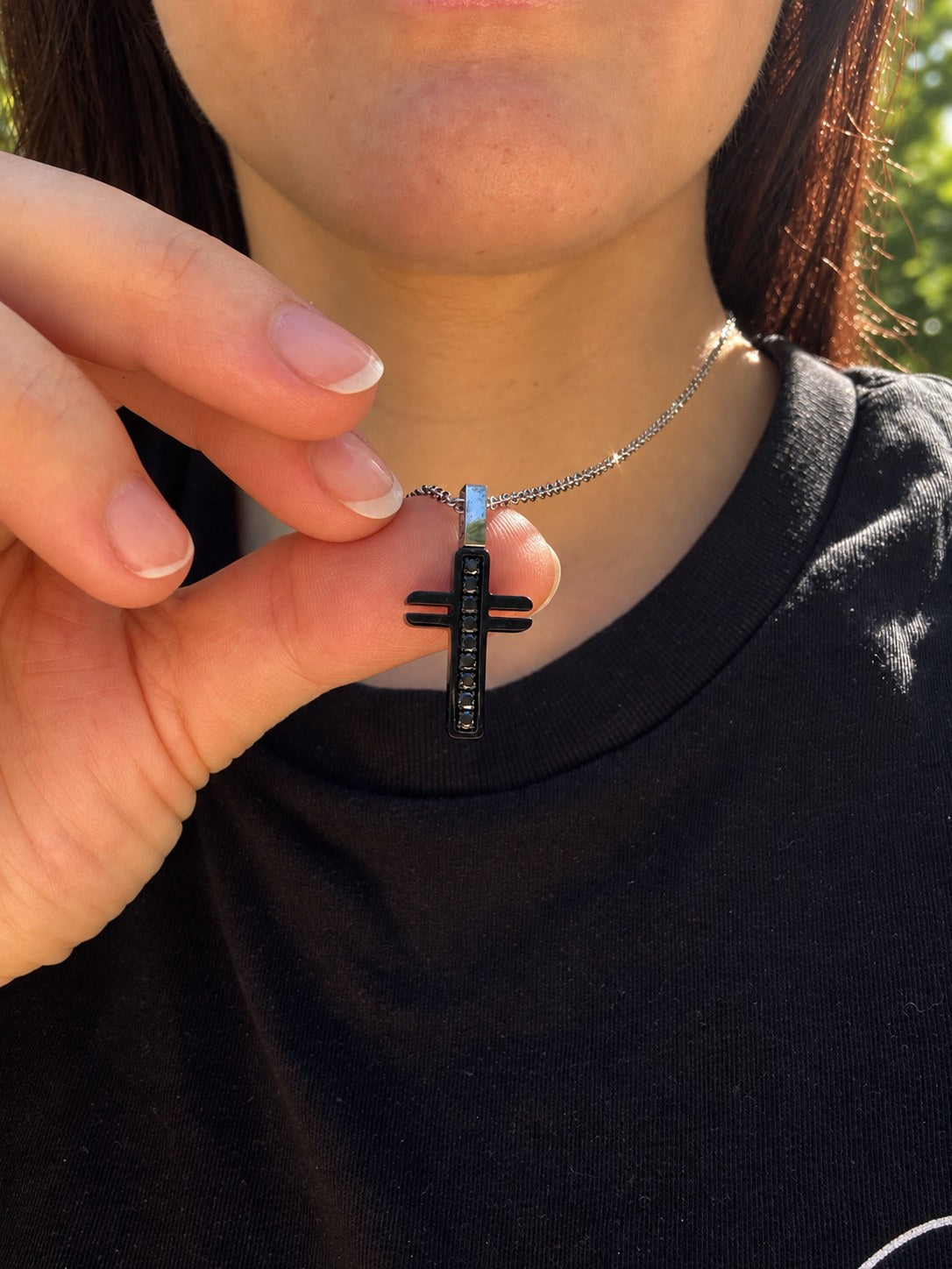 Collier croix homme brillant