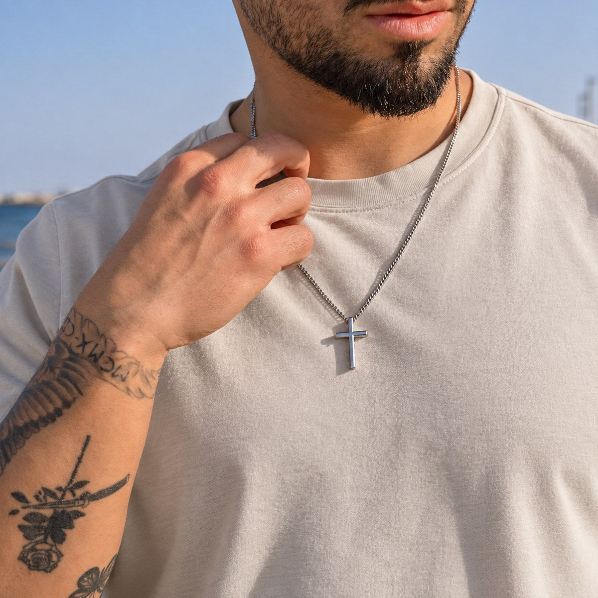 Collier croix Homme - Acier