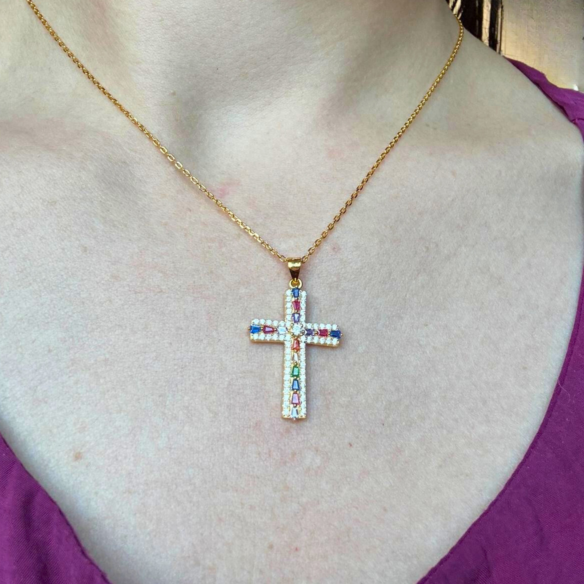 Collier Croix Céleste Multicolore