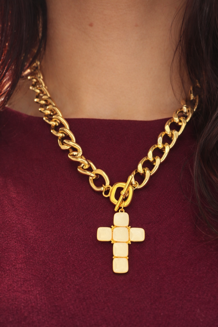 Collier Myriam Croix Blanche Email - Bijoux Croix 