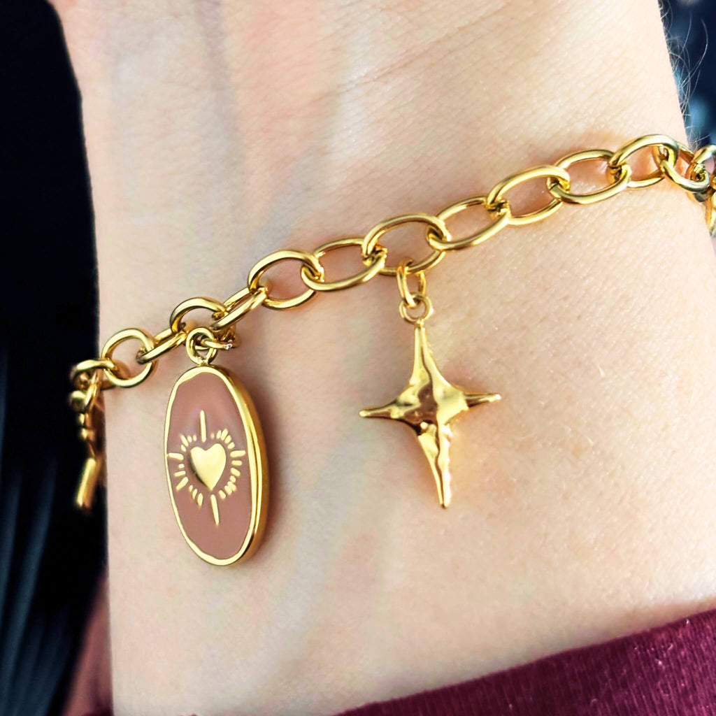 Médaillon et croissant de lune Bracelet Croix Breloques 