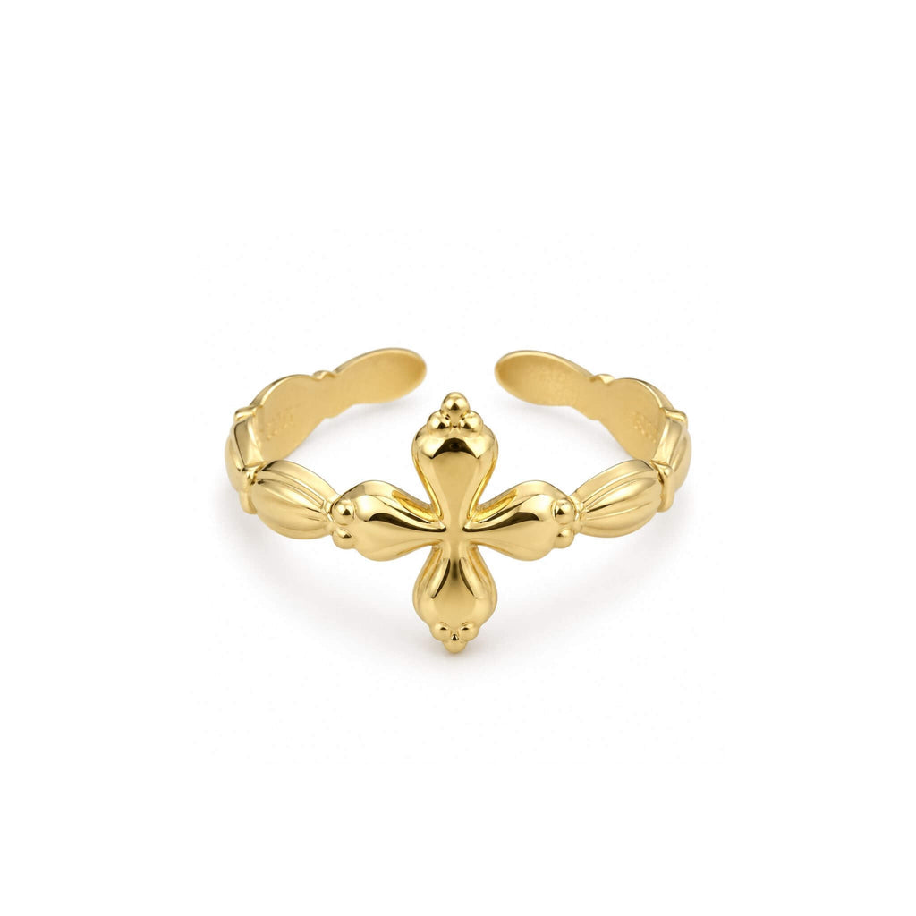 Bague croix grecque femme en acier inoxydable doré