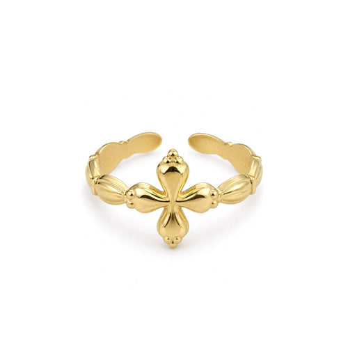 Bague croix grecque femme en acier inoxydable doré