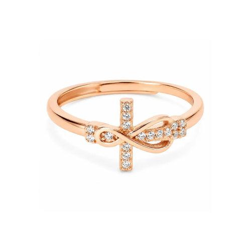 Anillo cruz Infinito Salomé Oro Rose en plata 925 con circones