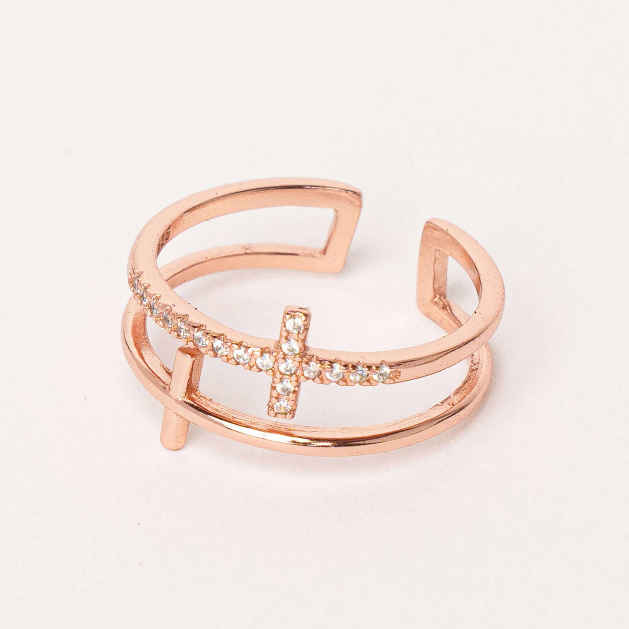 Bague Croix Maël Minimaliste en Argent 925 - Finition Or Rose 