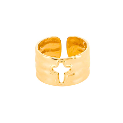 Bague croix martelée en acier inoxydable ajustable