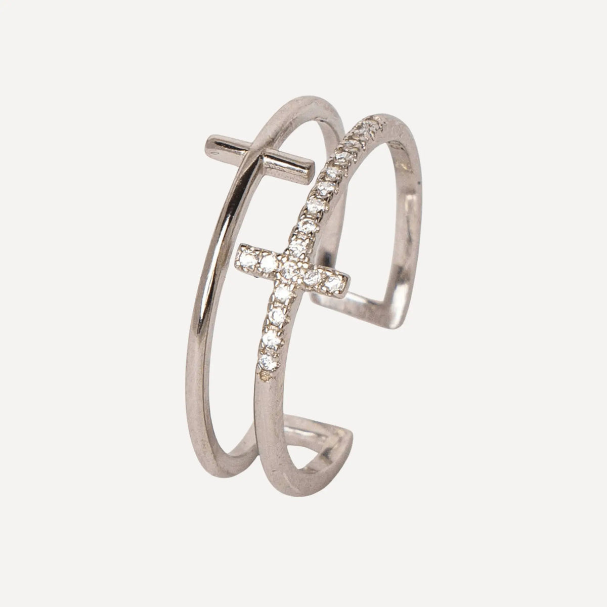 Bague Ancienne En Argent Massif 925 - Taille 52 - Style Jonc/alliage Avec Croix - Occasion