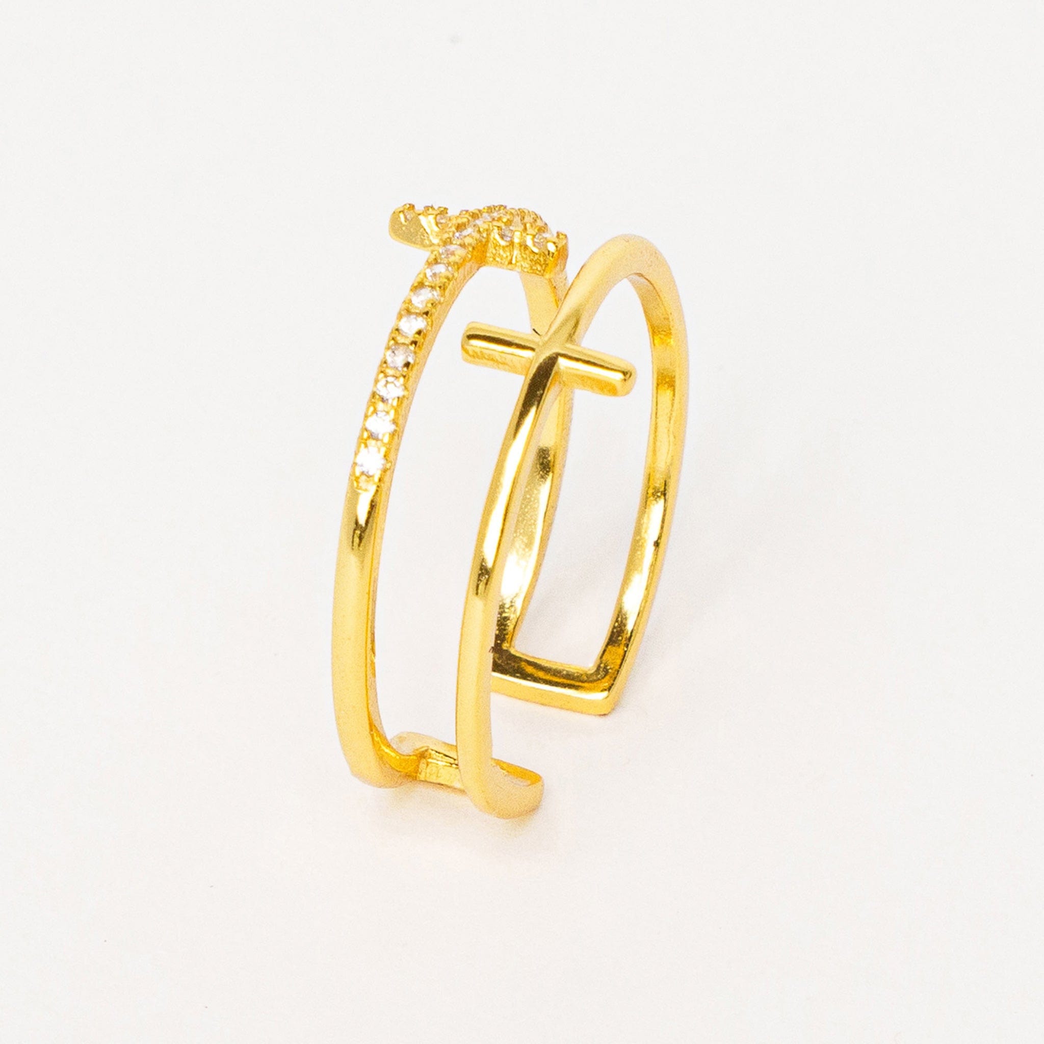 Bague Croix Minimaliste Maël finition or vue debout