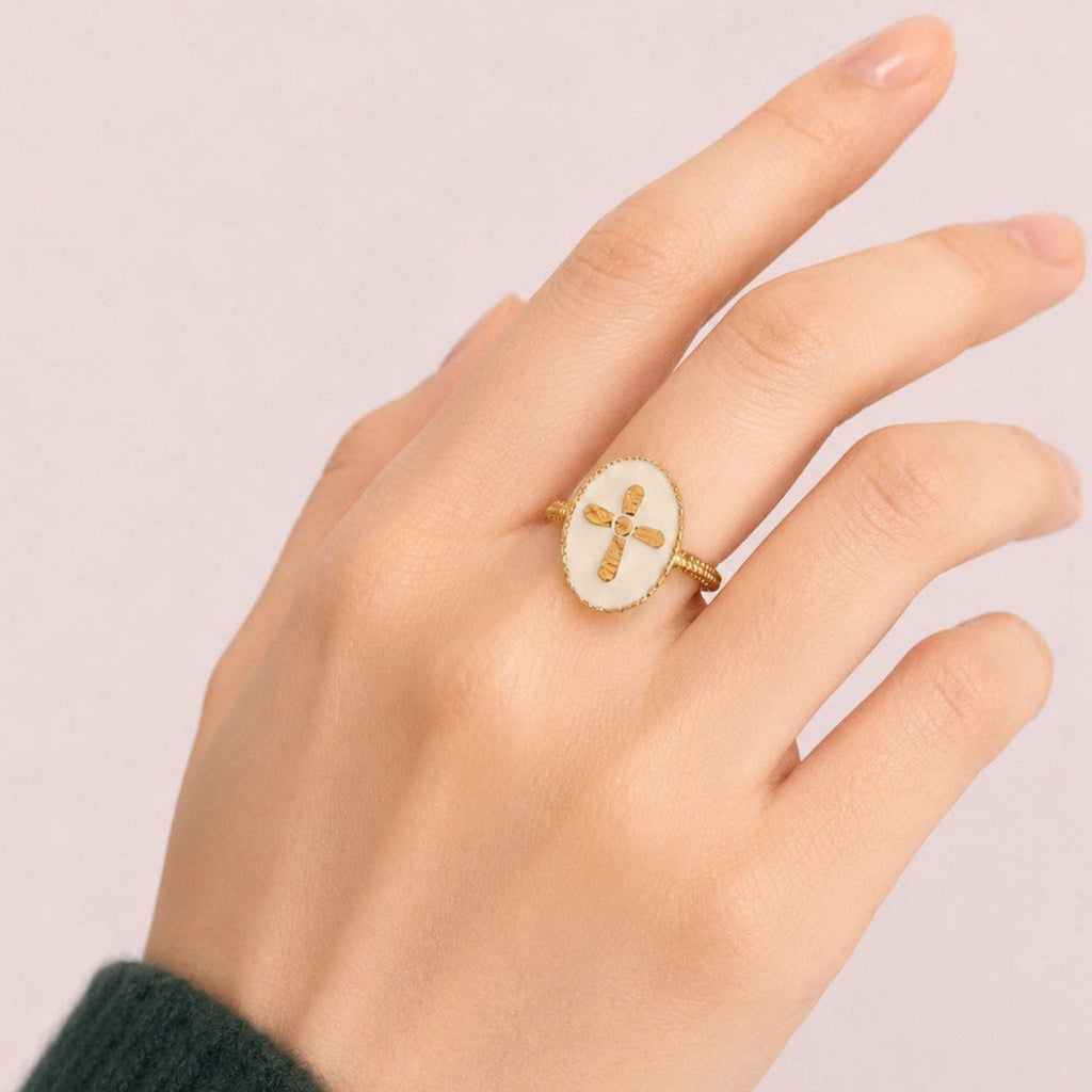 Bague Croix Nacrée - Bijoux Croix