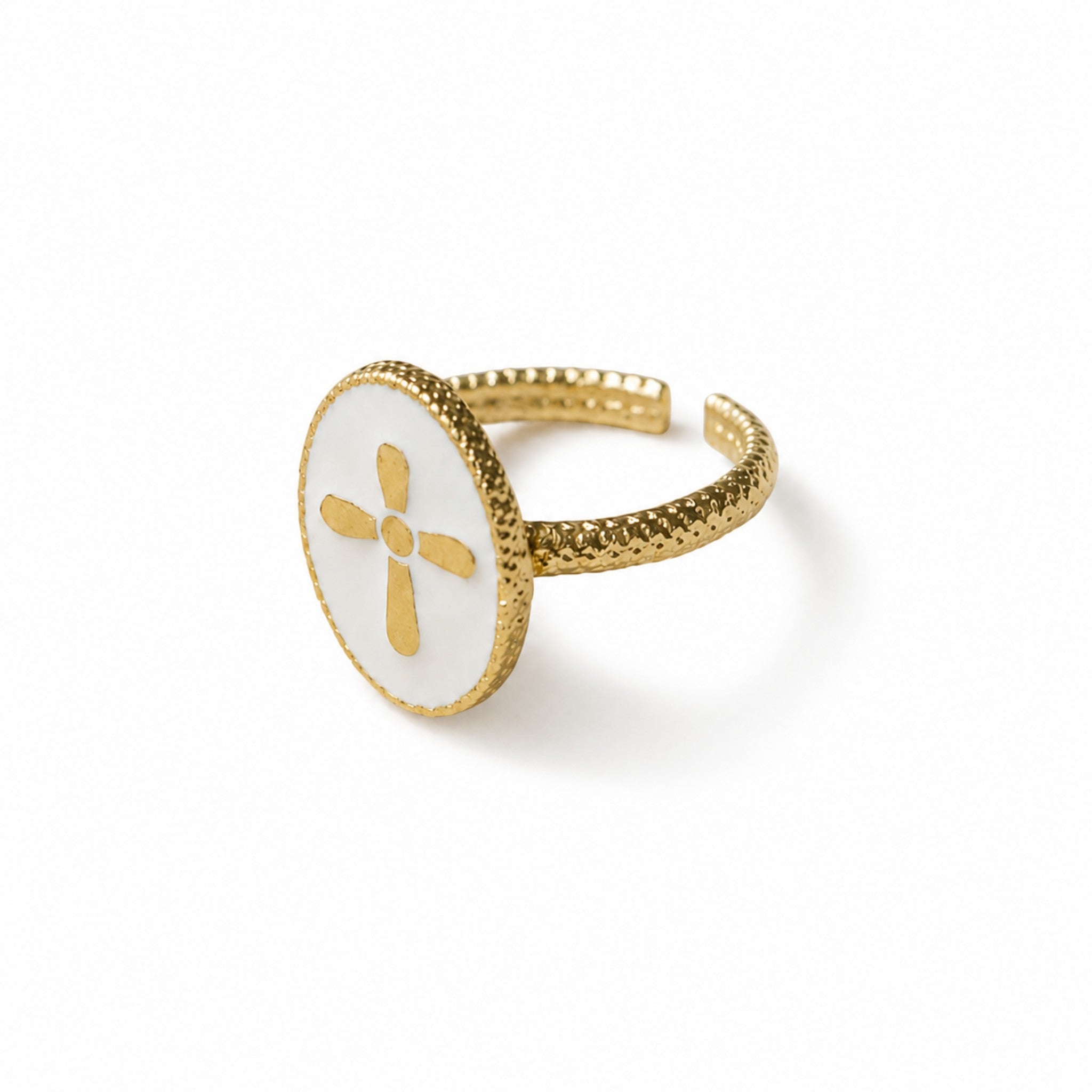 Bague Croix Nacrée dorée avec motif croix