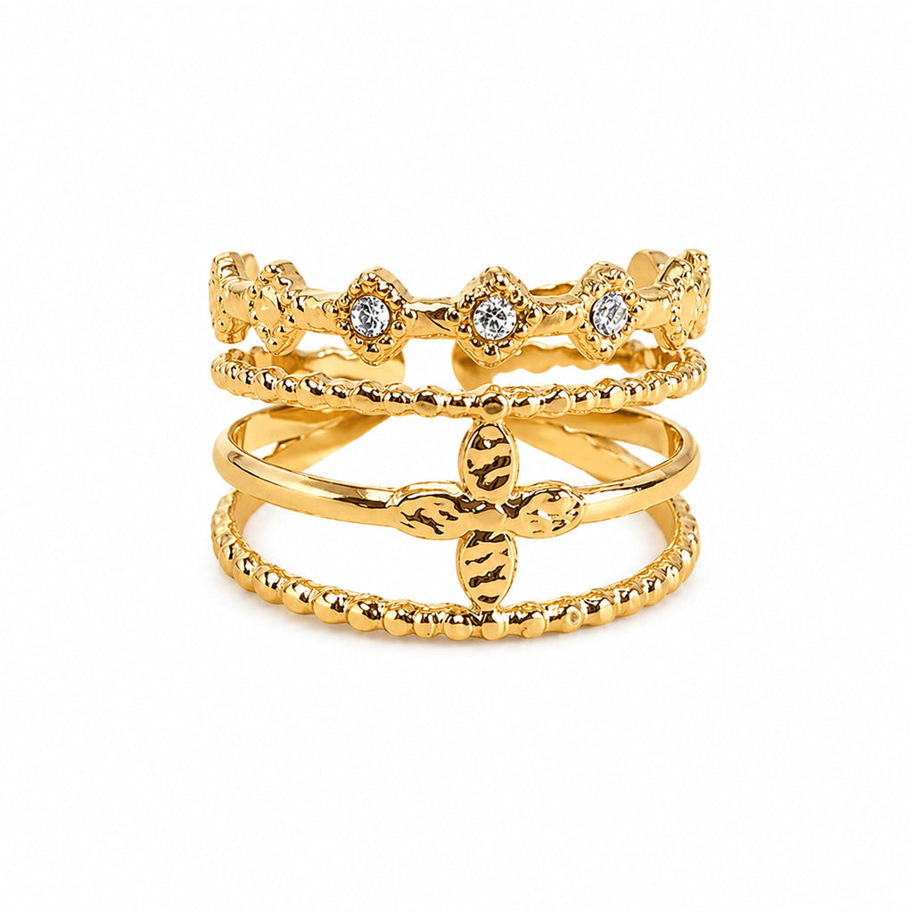 Bague Croix Quatre Pétales - Acier Inoxydable - Bijoux Croix