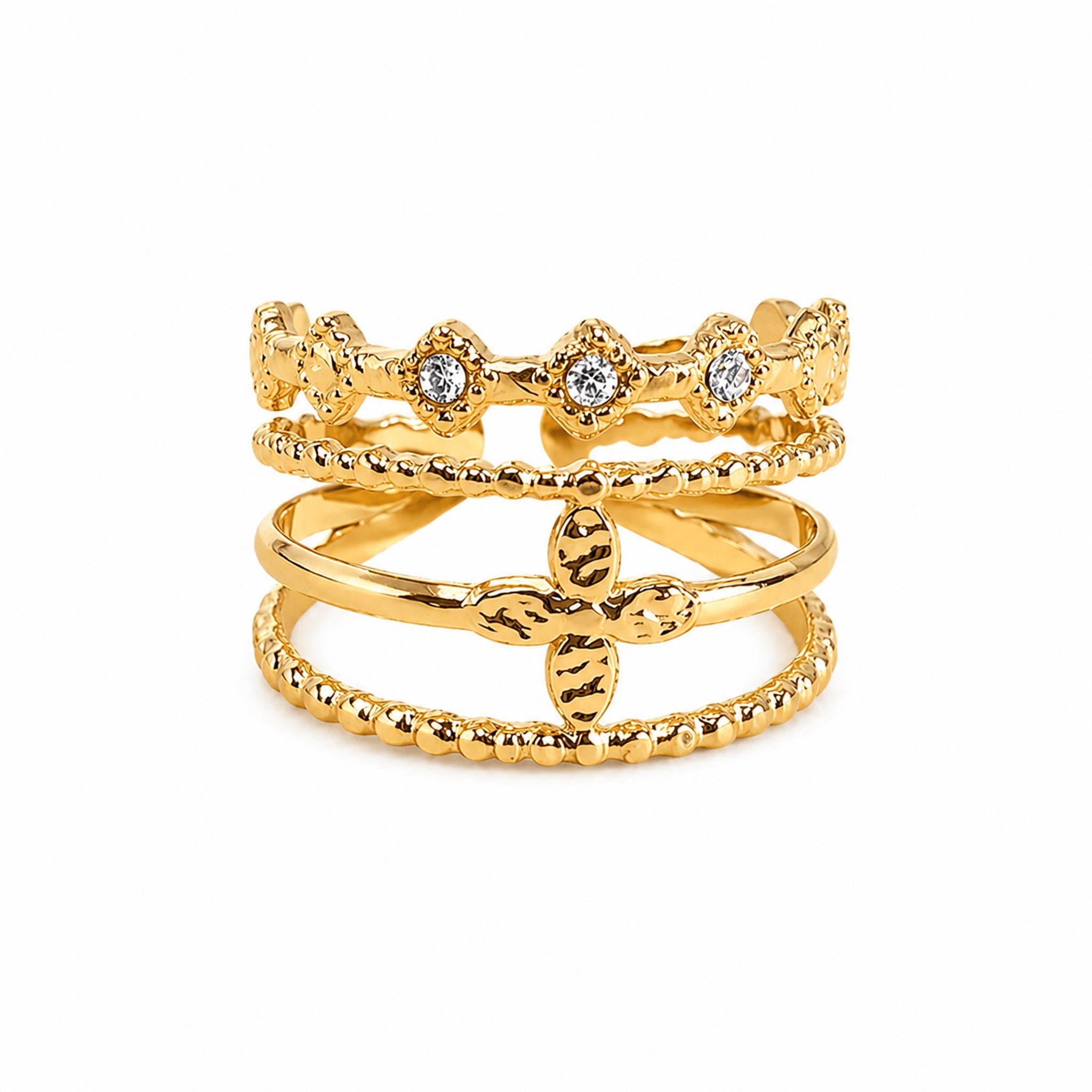 Bague Croix Quatre Pétales - Acier Inoxydable - Bijoux Croix 