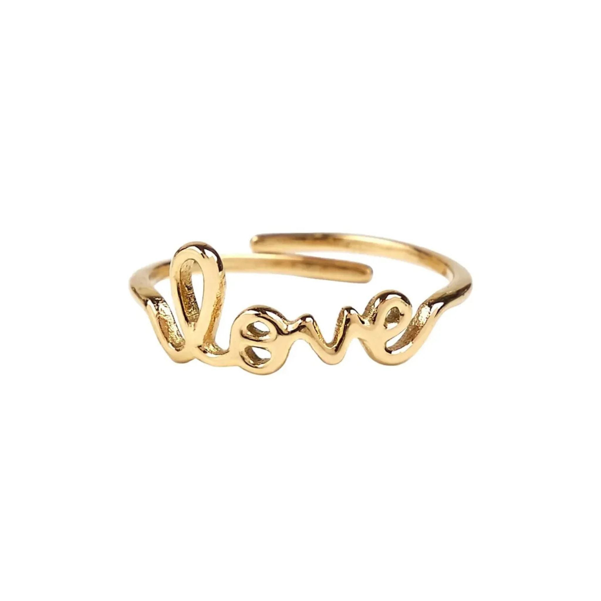 Bague Love dorée ajustable en acier inoxydable