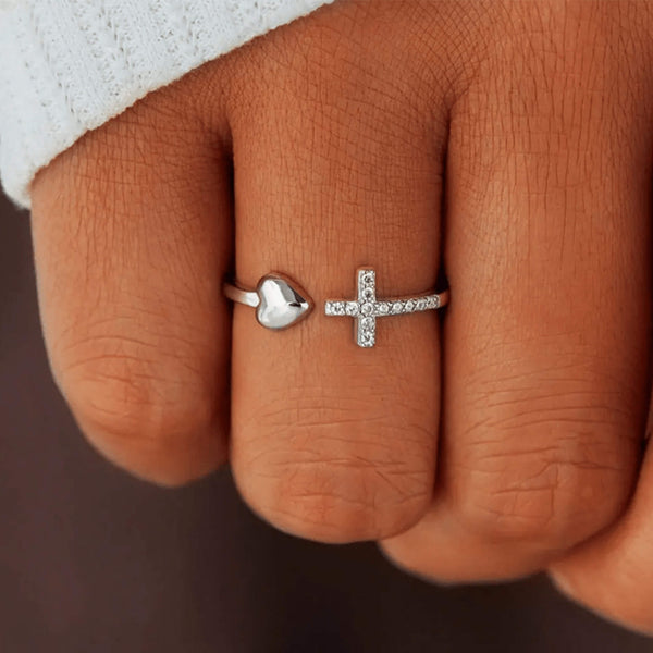 Bague Nathalie Argent 925 – Croix & Cœur - Vue secondaire