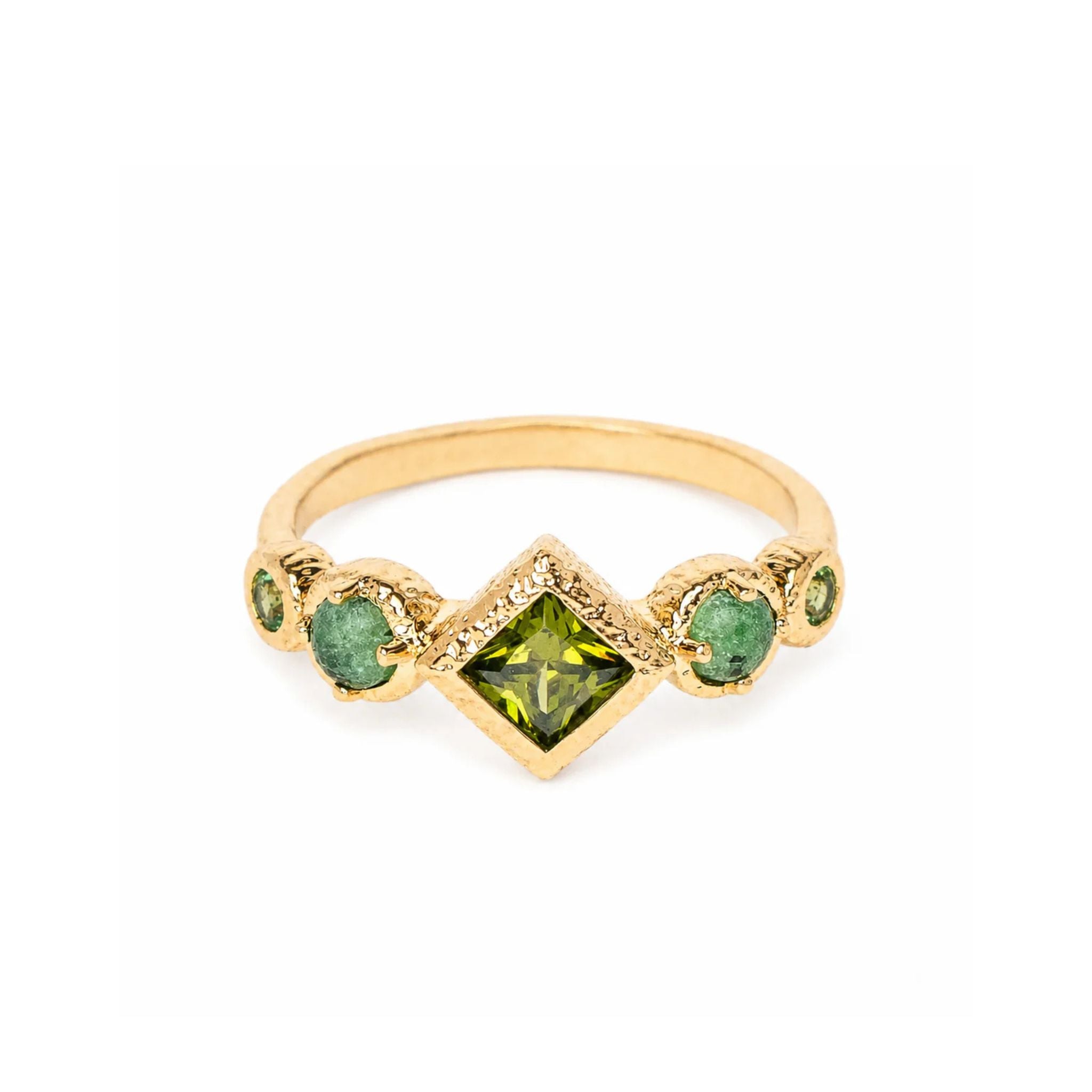 Bague Précieuse en plaqué or avec zirconium vert et rubis zoïsite