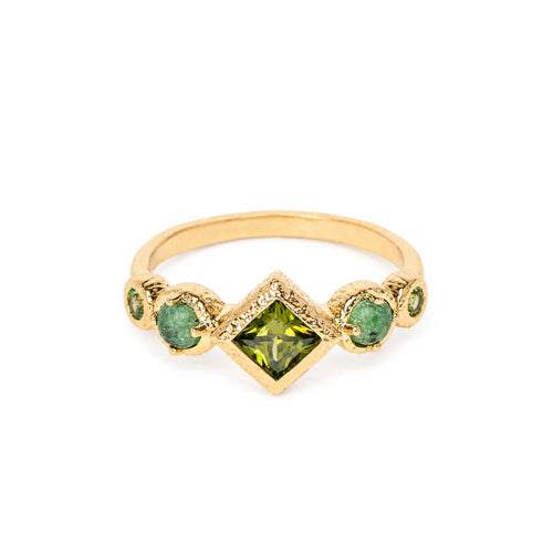 Bague Précieuse en plaqué or avec zirconium vert et rubis zoïsite