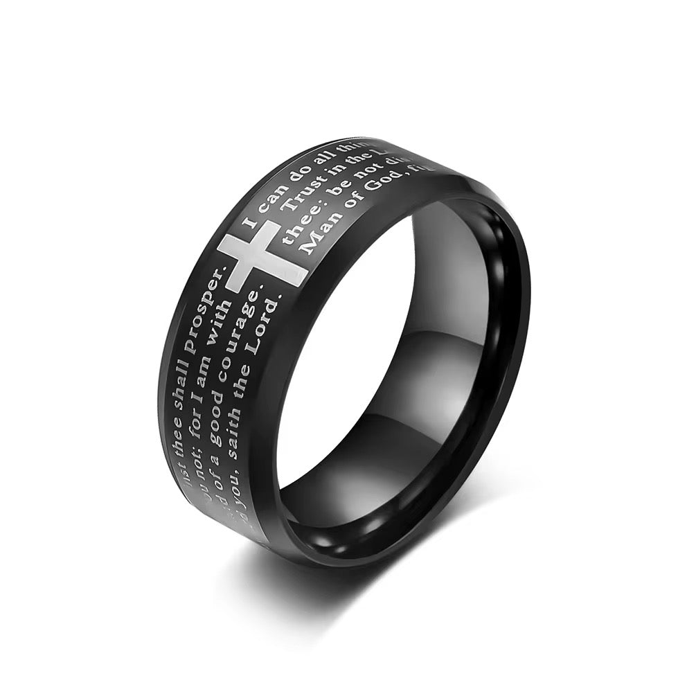 Bague Prière en tungstène - Bijoux Croix