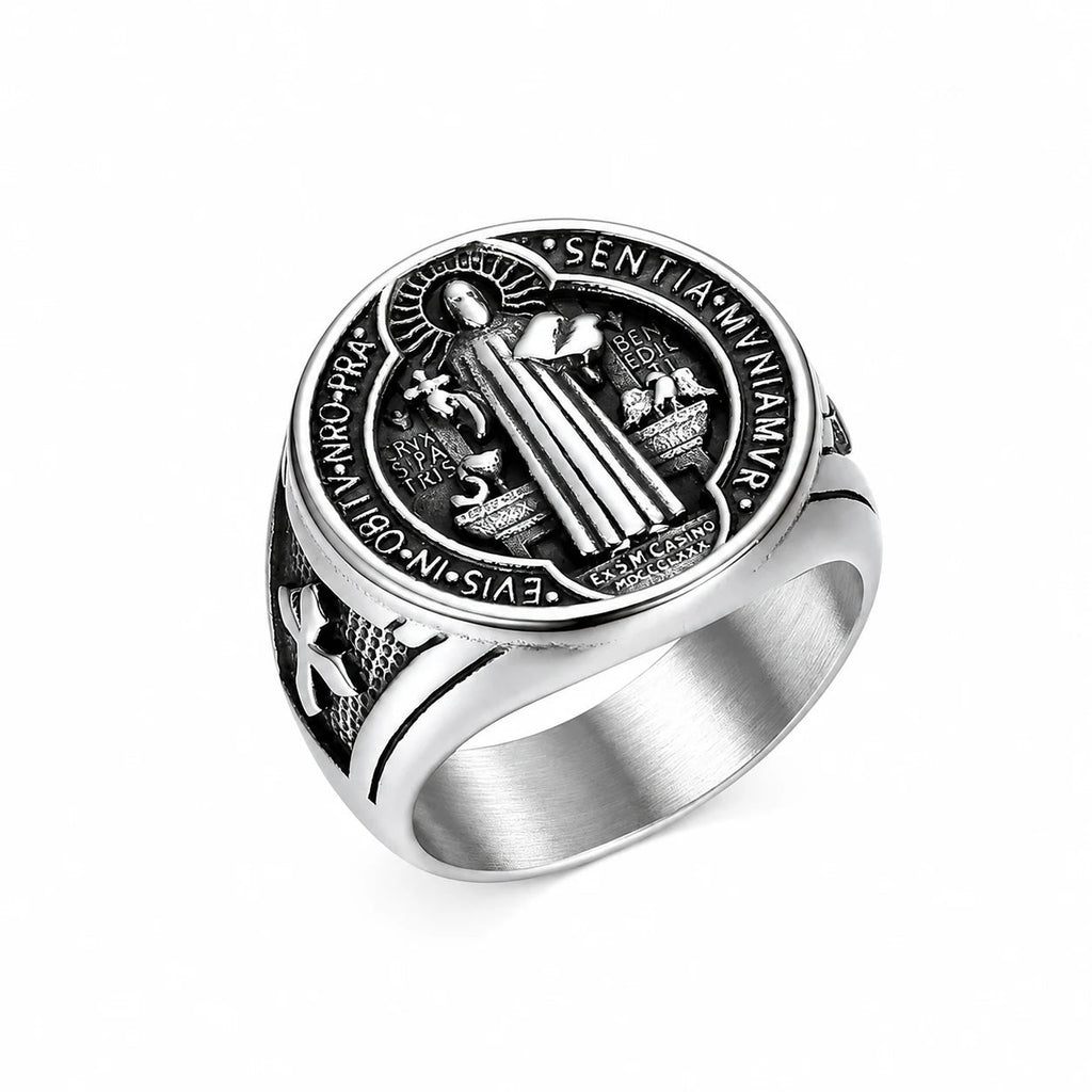 Bague Saint Benoît – Acier - Bijoux Croix