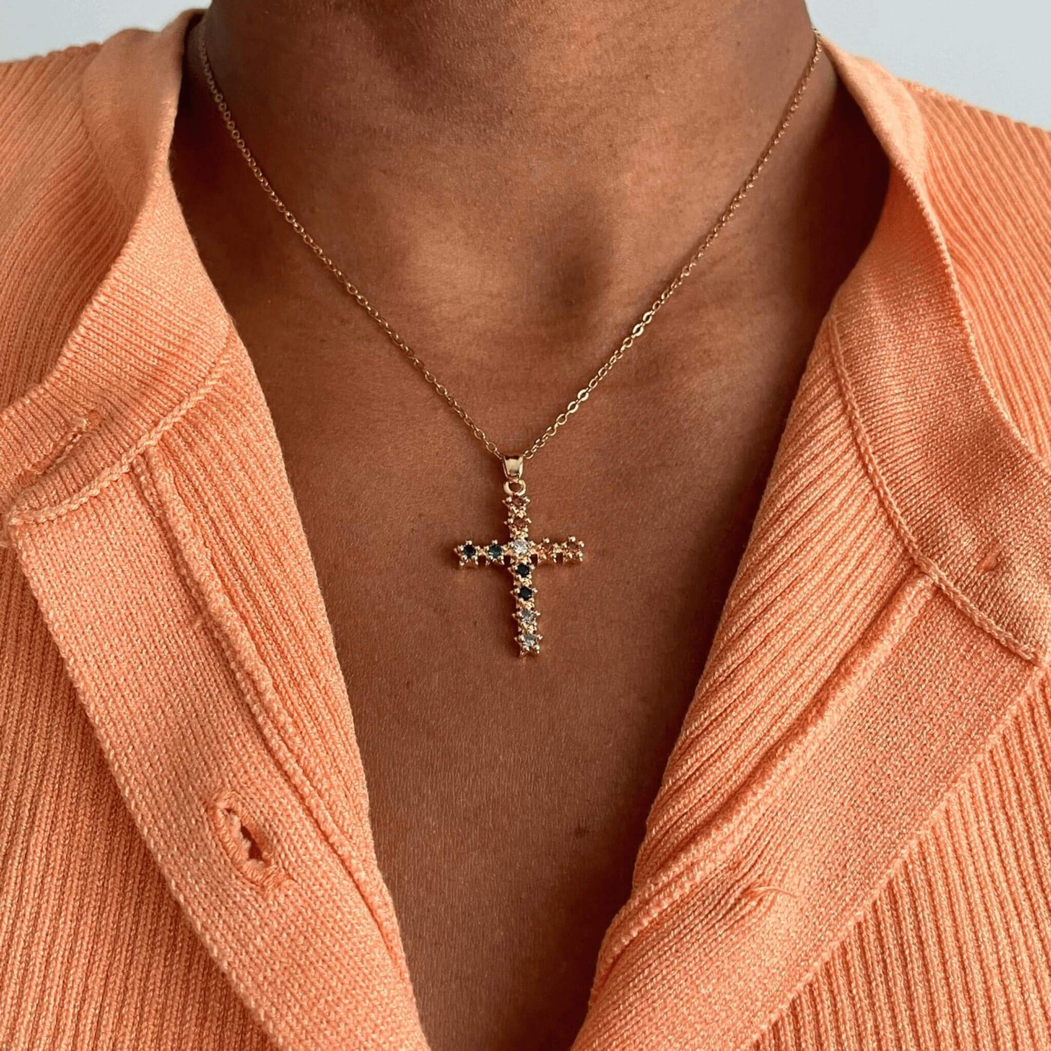 Pendentif Noémie Acier inoxydable et Zircons - Bijoux Croix