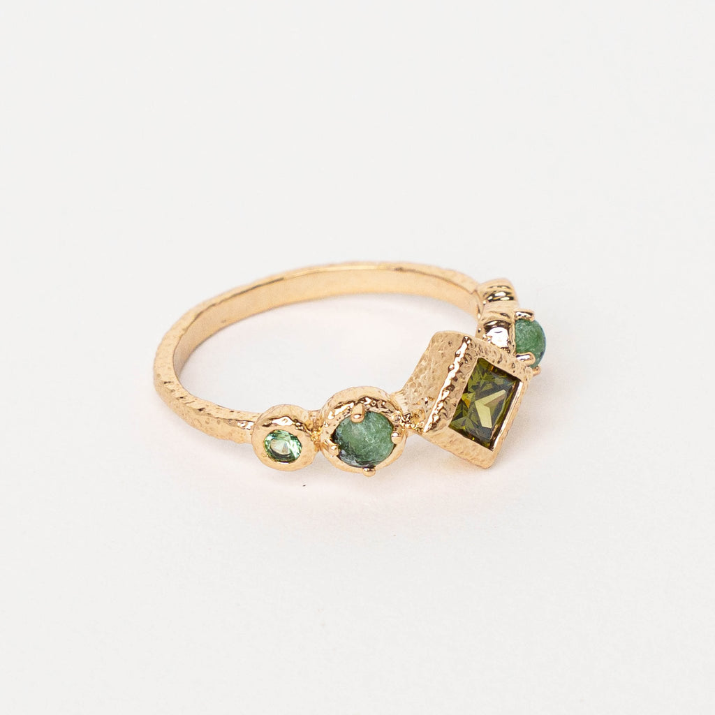 Bague Précieuse en Plaqué Or avec Zirconium Vert et Rubis Zoïsite - Bijoux Croix