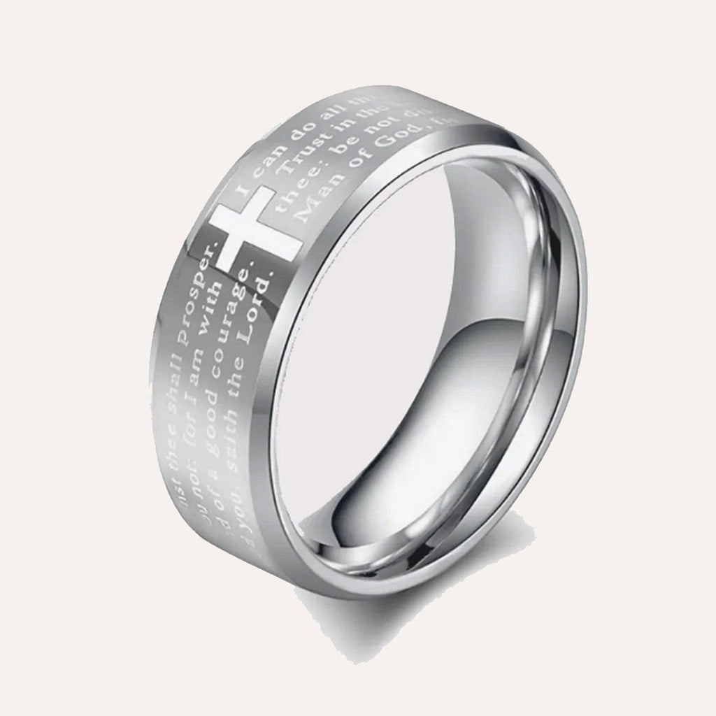 Bague Prière en tungstène - Bijoux Croix