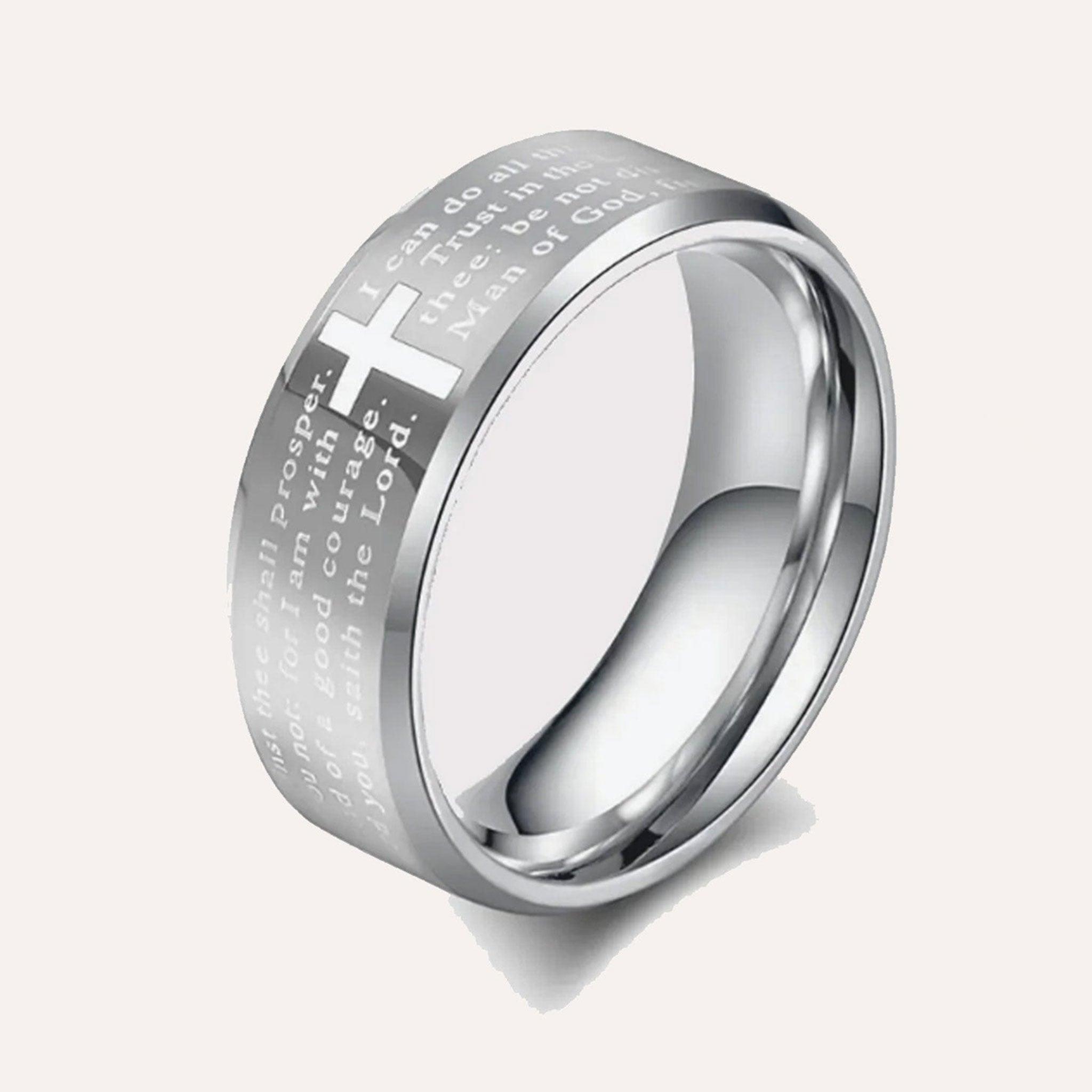 Bague Prière en tungstène - Bijoux Croix