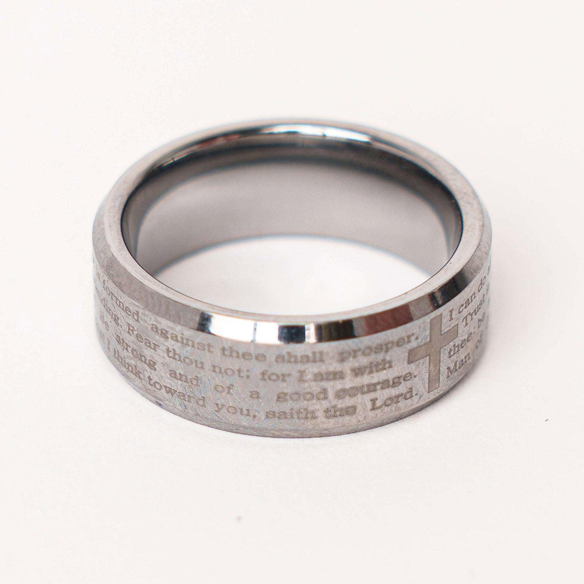 Bague Prière en tungstène - Bijoux Croix