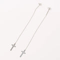 Boucles d’oreilles Nika Pendantes en Acier inoxydable - finition Argent Rhodié - Bijoux Croix