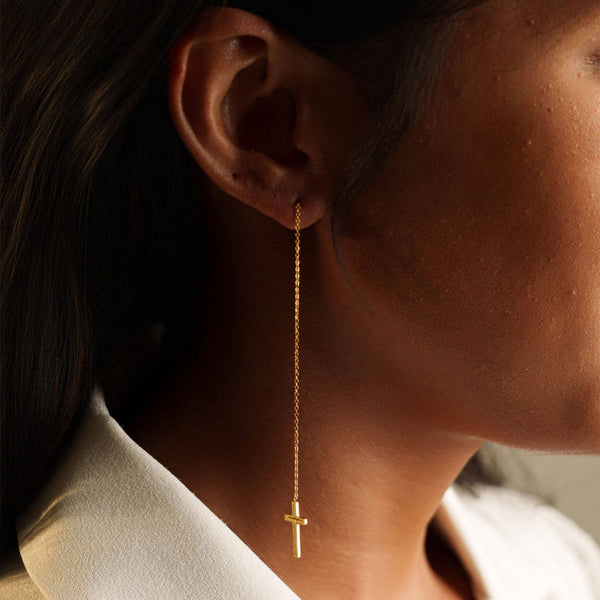 Boucles d’oreilles Nika Pendantes Acier inoxydable, Finition Argent ou Plaqué Or - Vue secondaire
