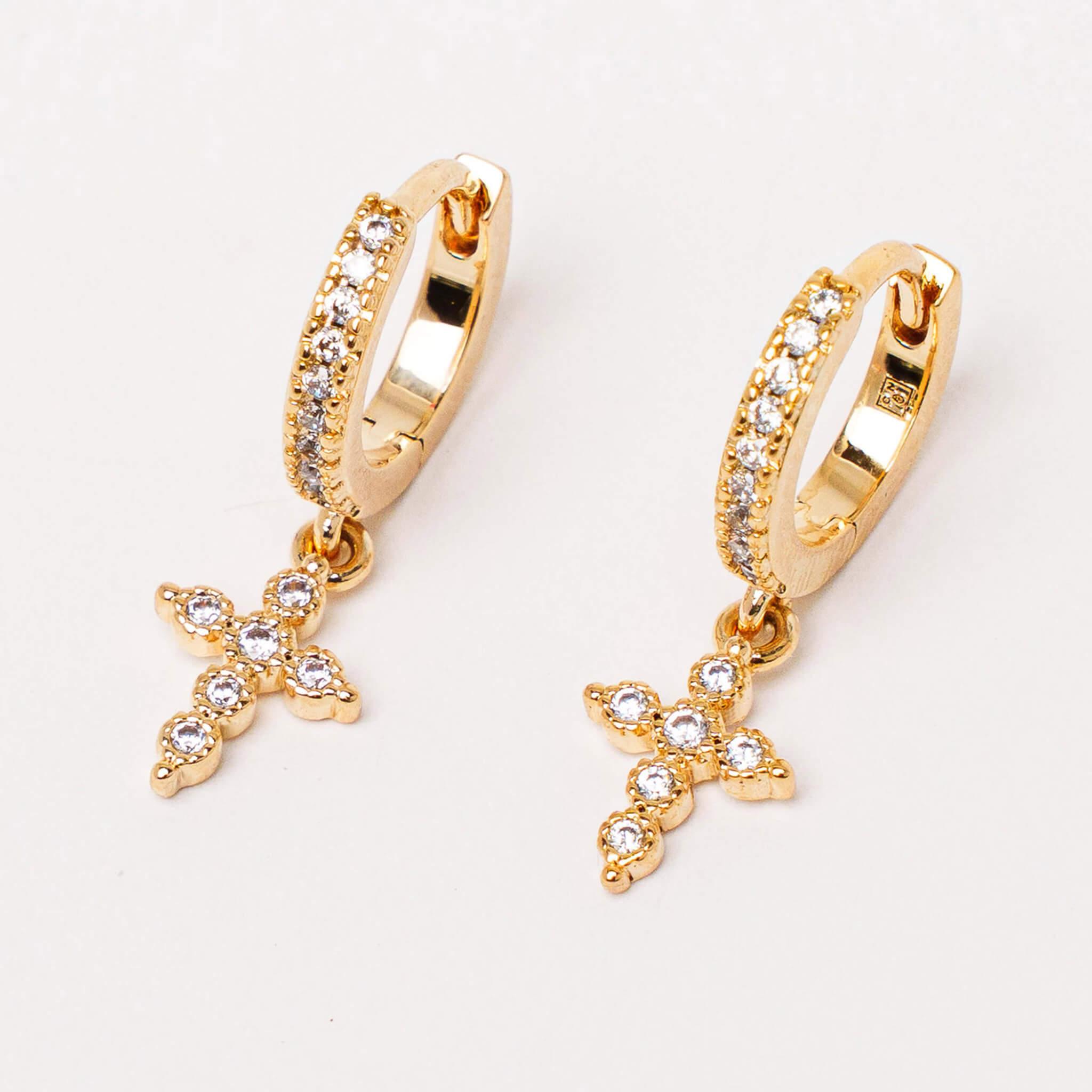 Créoles Gabriel en Plaqué Or et Zircons - Bijoux Croix