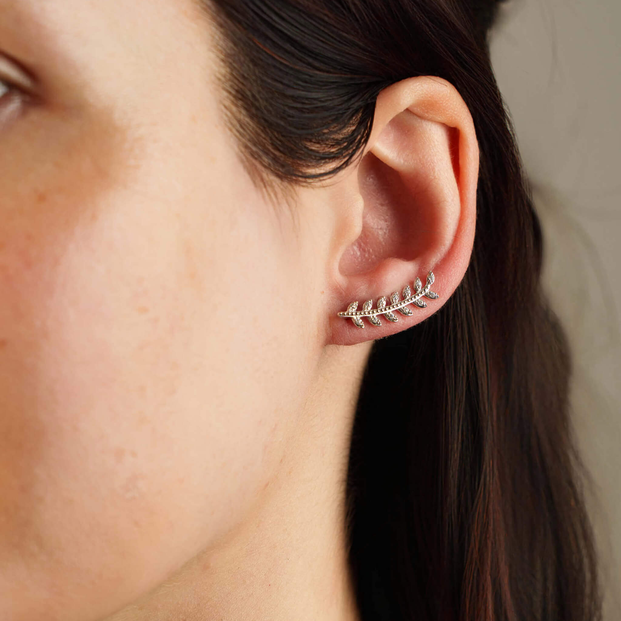 Boucles d'oreilles contours d'oreilles Épi de Blé Argent Rhodié et Zirconium - Bijoux Croix