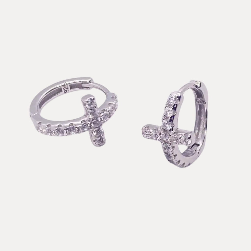 Créoles Mika Argent 925 & zircons - Bijoux Croix