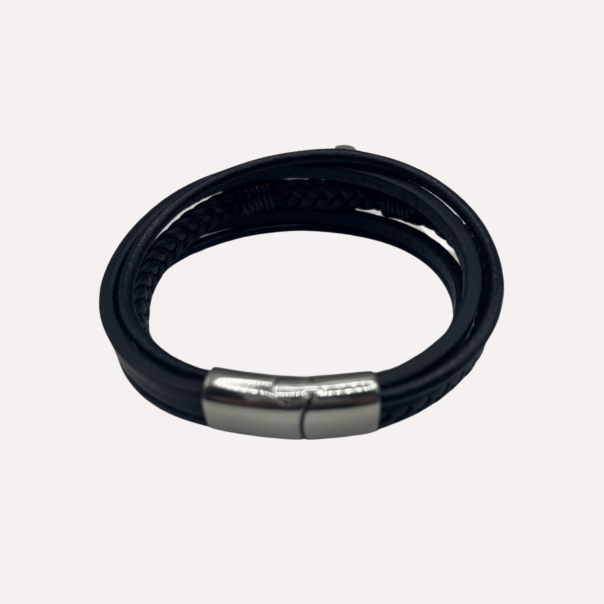 Bracelet David Cuir et Acier Inoxydable - Finition Argent - Bijoux Croix
