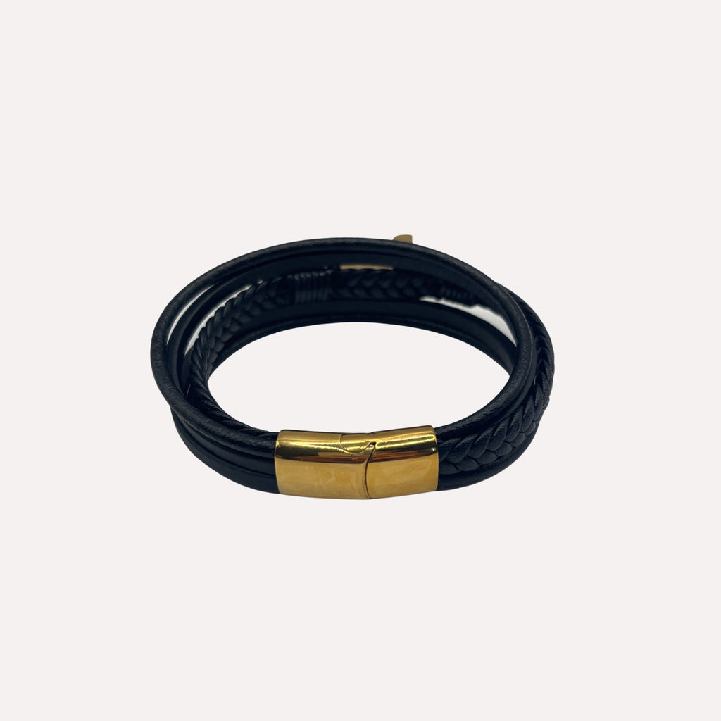 Bracelet David Cuir et Acier Inoxydable - Finition dorée 