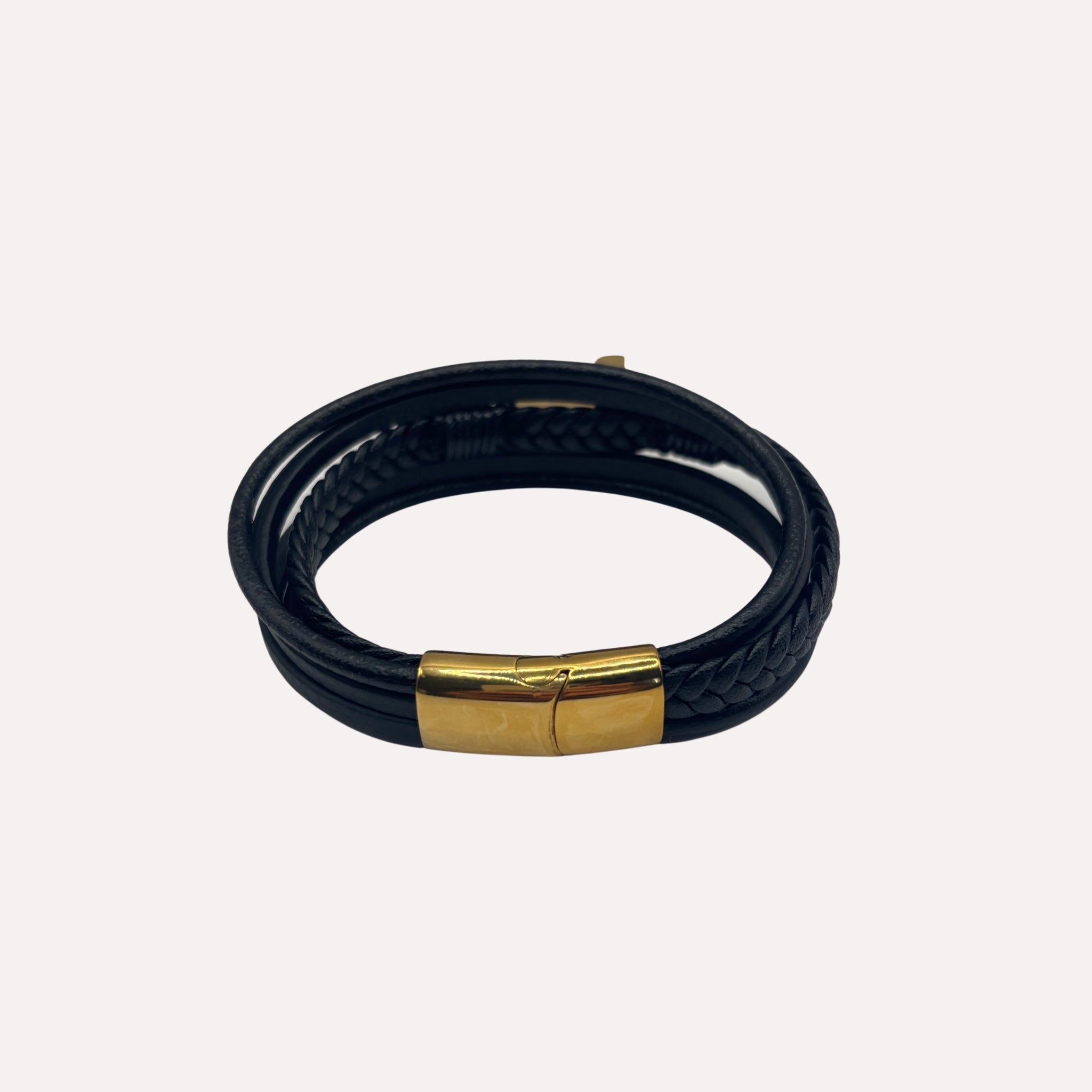 Bracelet David Cuir et Acier Inoxydable - Finition dorée 