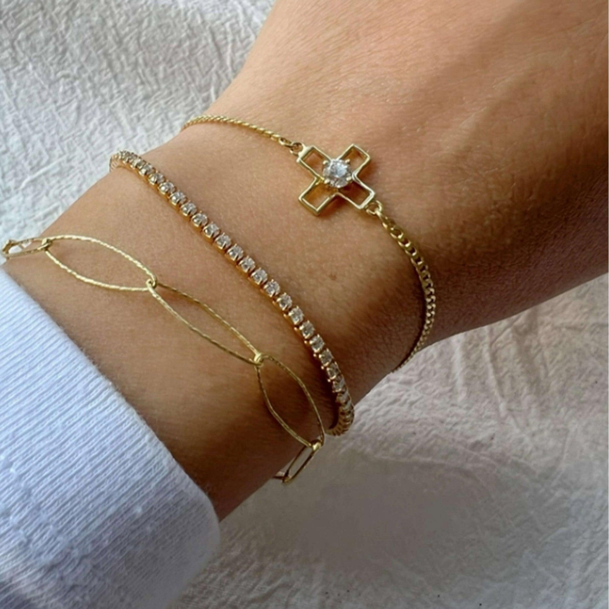Bracelet Seth en Argent Plaqué Or 24 carats - Bijoux Croix