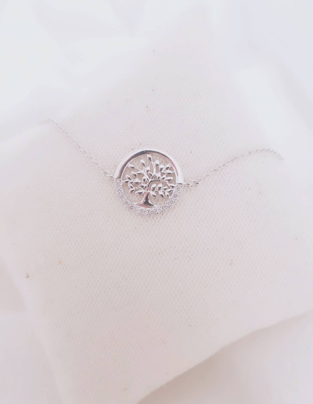 Gourmette Arbre de Vie en Argent 925 Rhodié & Zircon - Bijoux Croix